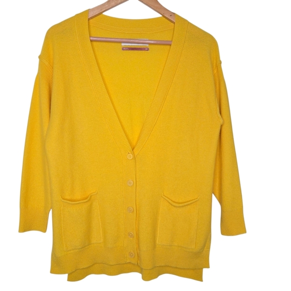 Pilcro Anthropologie Yellow Kelly Boyfriend Oversized Cashmere Cardigan Size XS - Picture 1 of 11